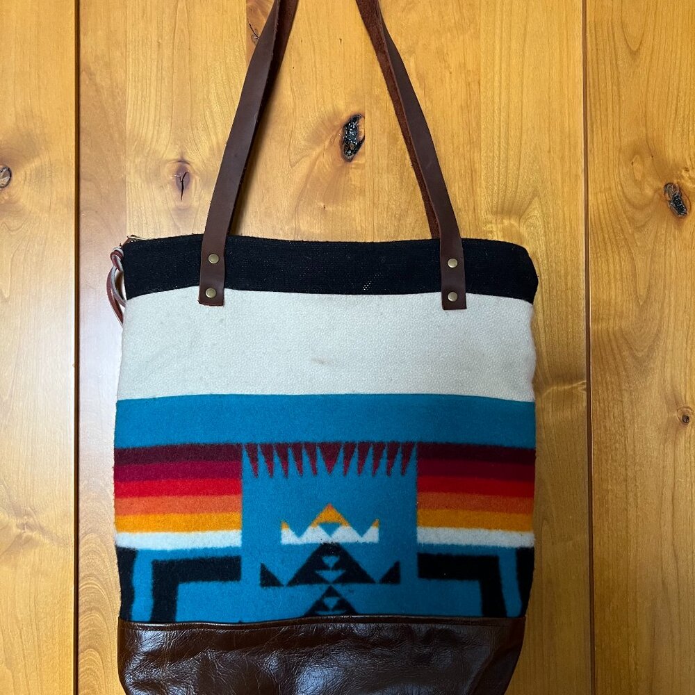 Nan-Made One of a Kind XL Wool and Leather Tote